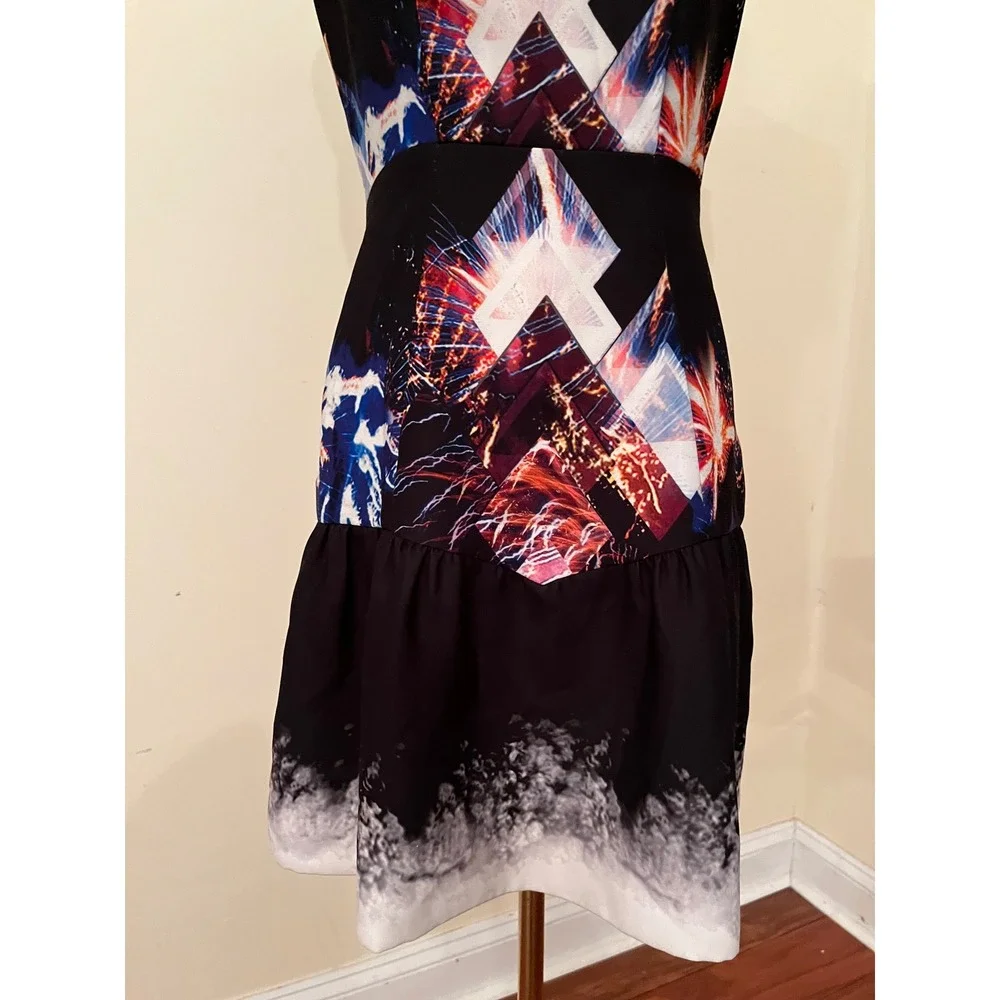 Sandro Paris Fireworks Print Ruffle Mini Dress Black Size 1 Small